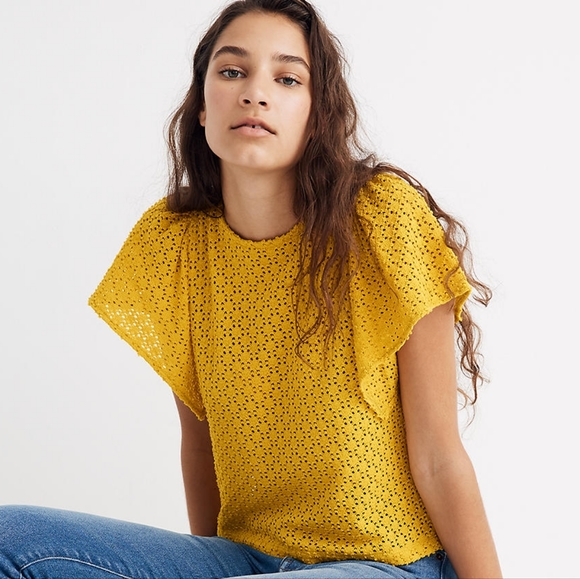 Madewell Tops - Madewell Texture and Thread Yellow Eyelet Lace Top Size XXS